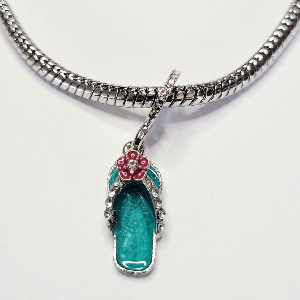 NWT For Pandora Charm Bracelets Turquoise Sandal Dangle Charm With Rhinestones